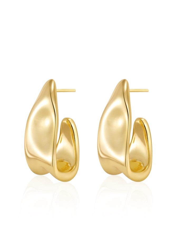 Amicon Gold Earrings for Women,14k Gold Plated Chunky Stud Earrings Statement, Cute Hypoallergenic Trendy Jewelry Gifts, Square-GD - Image 1
